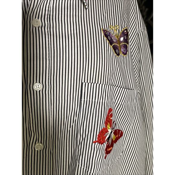 Vintage Mili Designs Stripe Button Down Butterfly / Rhinestone Blouse 1X - Picture 3 of 9